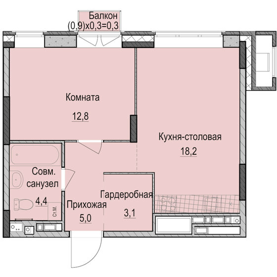 43,7 м², 1-комнатная квартира 8 334 000 ₽ - изображение 1