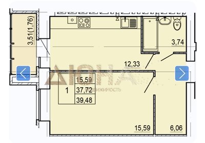 Квартира 39,7 м², 1-комнатная - изображение 1