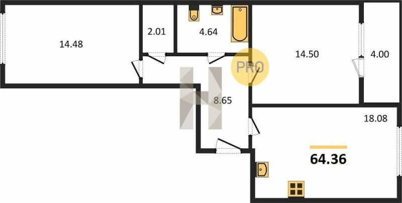 64,4 м², 2-комнатная квартира 8 980 000 ₽ - изображение 1