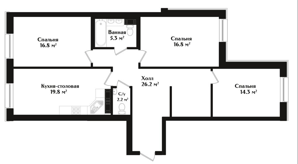 101,4 м², 3-комнатная квартира 36 382 320 ₽ - изображение 1