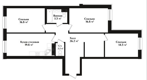 Квартира 101,4 м², 3-комнатная - изображение 1
