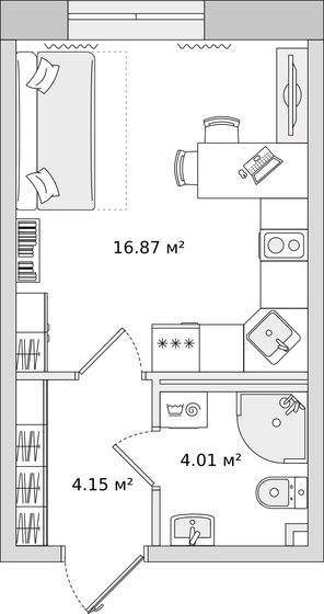25,4 м², квартира-студия 4 346 308 ₽ - изображение 1