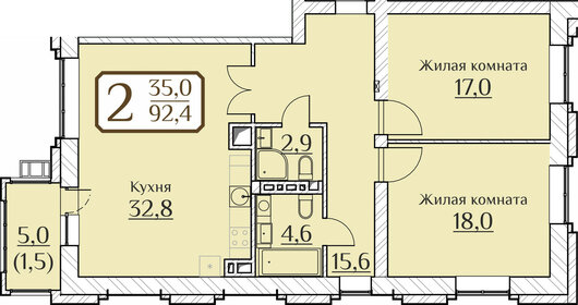 92,1 м², 2-комнатная квартира 13 999 200 ₽ - изображение 21