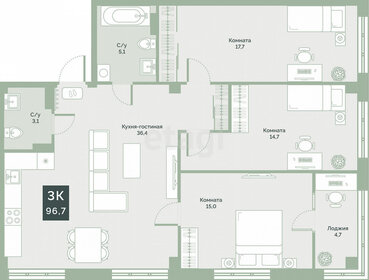 Квартира 96,7 м², 3-комнатная - изображение 1