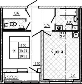 Квартира 39,5 м², 1-комнатная - изображение 1