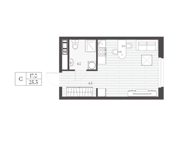 26,4 м², квартира-студия 4 219 251 ₽ - изображение 12