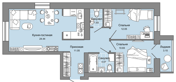 65,7 м², 3-комнатная квартира 4 500 000 ₽ - изображение 96