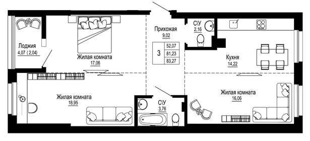 91 м², 3-комнатная квартира 8 300 000 ₽ - изображение 78