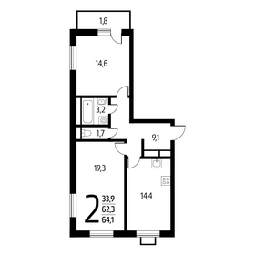 64,1 м², 2-комнатная квартира 14 351 990 ₽ - изображение 14