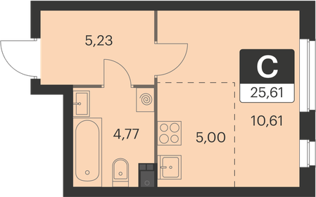 Квартира 25,6 м², студия - изображение 1