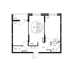 Квартира 53,9 м², 2-комнатная - изображение 2