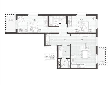 Квартира 87,9 м², 2-комнатная - изображение 1