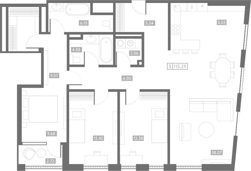 113,3 м², 3-комнатная квартира 26 056 700 ₽ - изображение 21
