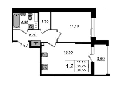 Квартира 38,6 м², 1-комнатная - изображение 1