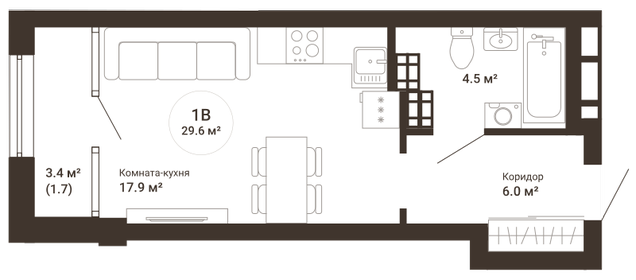 Квартира 29,2 м², студия - изображение 1