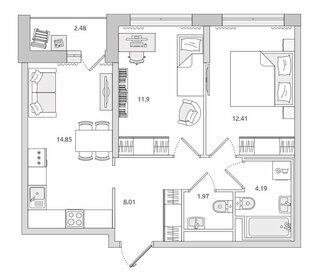 Квартира 55,8 м², 2-комнатная - изображение 1