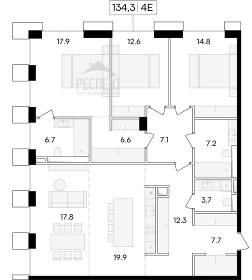 134,3 м², 4-комнатная квартира 100 930 000 ₽ - изображение 1