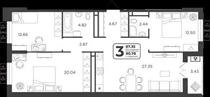 Квартира 90 м², 3-комнатная - изображение 1