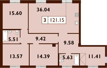 Квартира 121,2 м², 3-комнатная - изображение 1