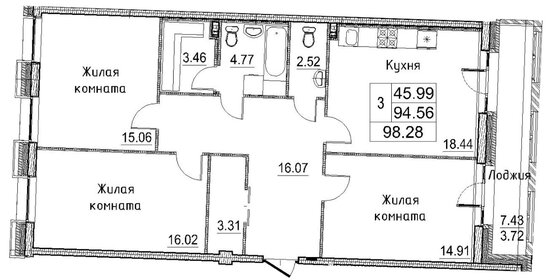 Квартира 98,3 м², 3-комнатная - изображение 1