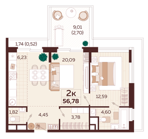 55,3 м², 2-комнатная квартира 27 070 000 ₽ - изображение 20