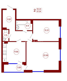 Квартира 67 м², 2-комнатная - изображение 1