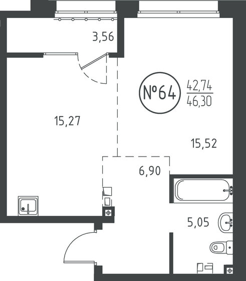 46,1 м², 1-комнатная квартира 8 367 150 ₽ - изображение 1