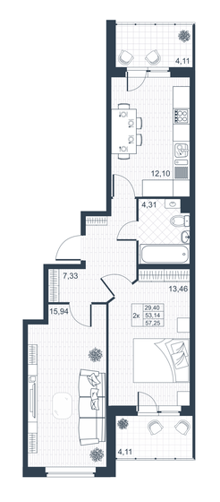57,3 м², 2-комнатная квартира 7 728 750 ₽ - изображение 1