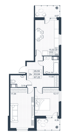 57,3 м², 2-комнатная квартира 7 728 750 ₽ - изображение 40
