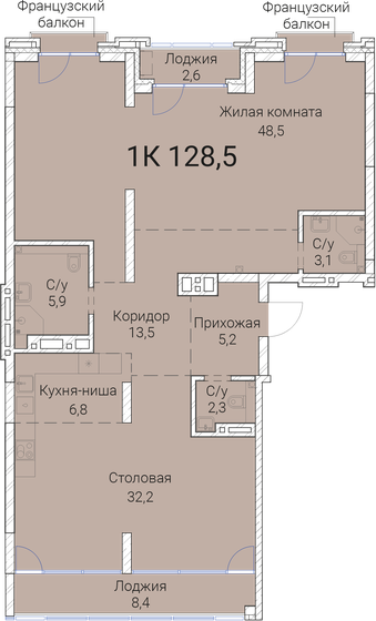 128,5 м², 1-комнатная квартира 24 354 000 ₽ - изображение 1