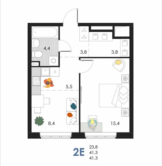 41,3 м², 2-комнатная квартира 4 128 348 ₽ - изображение 1