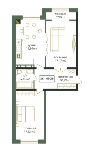 69,3 м², 2-комнатная квартира 7 343 680 ₽ - изображение 51