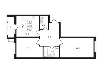 Квартира 61,3 м², 2-комнатная - изображение 1