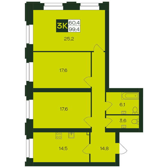 99,4 м², 3-комнатная квартира 10 337 600 ₽ - изображение 1