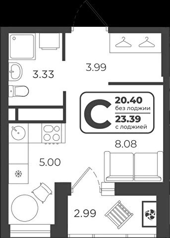 23 м², квартира-студия 3 853 000 ₽ - изображение 19