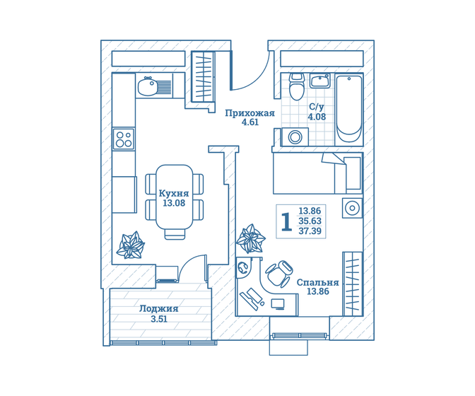 37,4 м², 1-комнатная квартира 4 374 630 ₽ - изображение 51