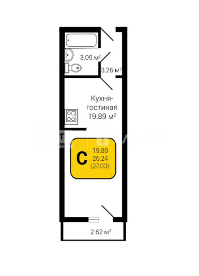 27 м², квартира-студия 2 838 000 ₽ - изображение 9