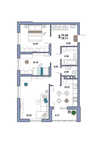 Квартира 79,7 м², 3-комнатная - изображение 1