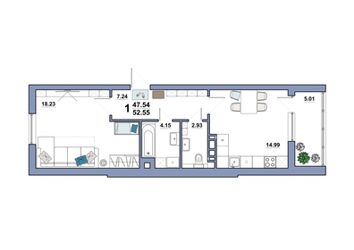 Квартира 52,6 м², 1-комнатная - изображение 1