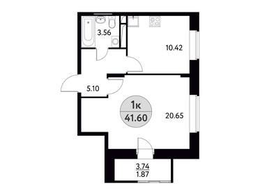 Квартира 41,6 м², 1-комнатная - изображение 1