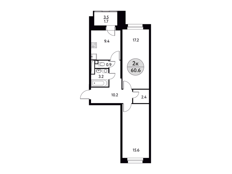 60,6 м², 2-комнатная квартира 7 482 888 ₽ - изображение 1