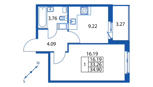 34,3 м², 1-комнатная квартира 6 069 330 ₽ - изображение 2