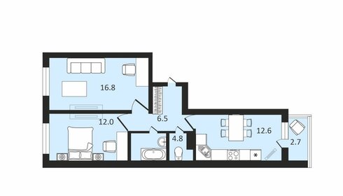 Квартира 55 м², 2-комнатная - изображение 1