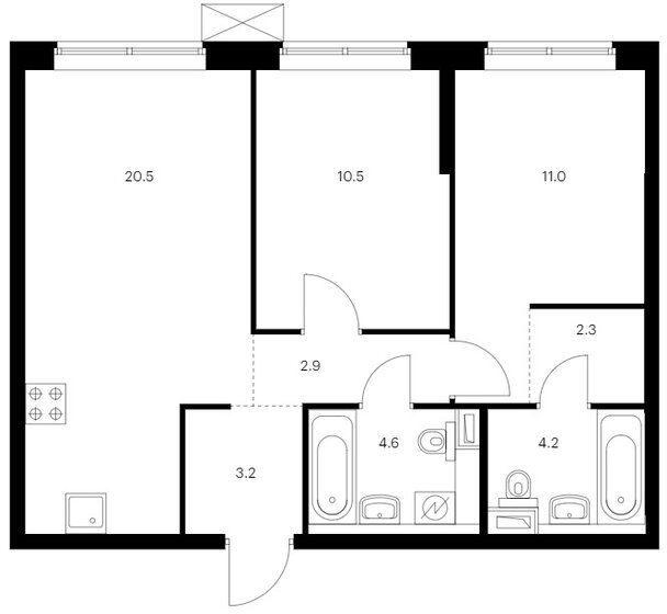 59,2 м², 2-комнатная квартира 10 850 000 ₽ - изображение 1