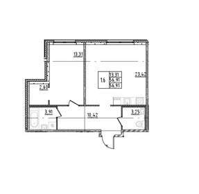 Квартира 56,9 м², 1-комнатная - изображение 1