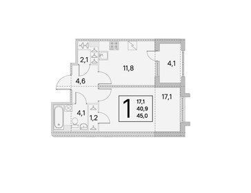 Квартира 43 м², 1-комнатная - изображение 1