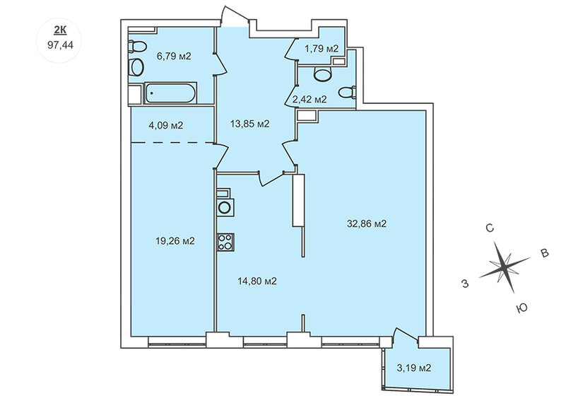 97,4 м², 2-комнатная квартира 20 462 400 ₽ - изображение 1