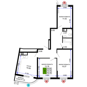 Квартира 76,8 м², 3-комнатная - изображение 1