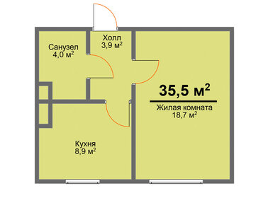 Квартира 35,5 м², 1-комнатная - изображение 1