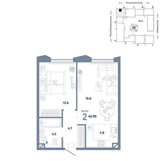 42,9 м², 2-комнатная квартира 19 790 000 ₽ - изображение 1